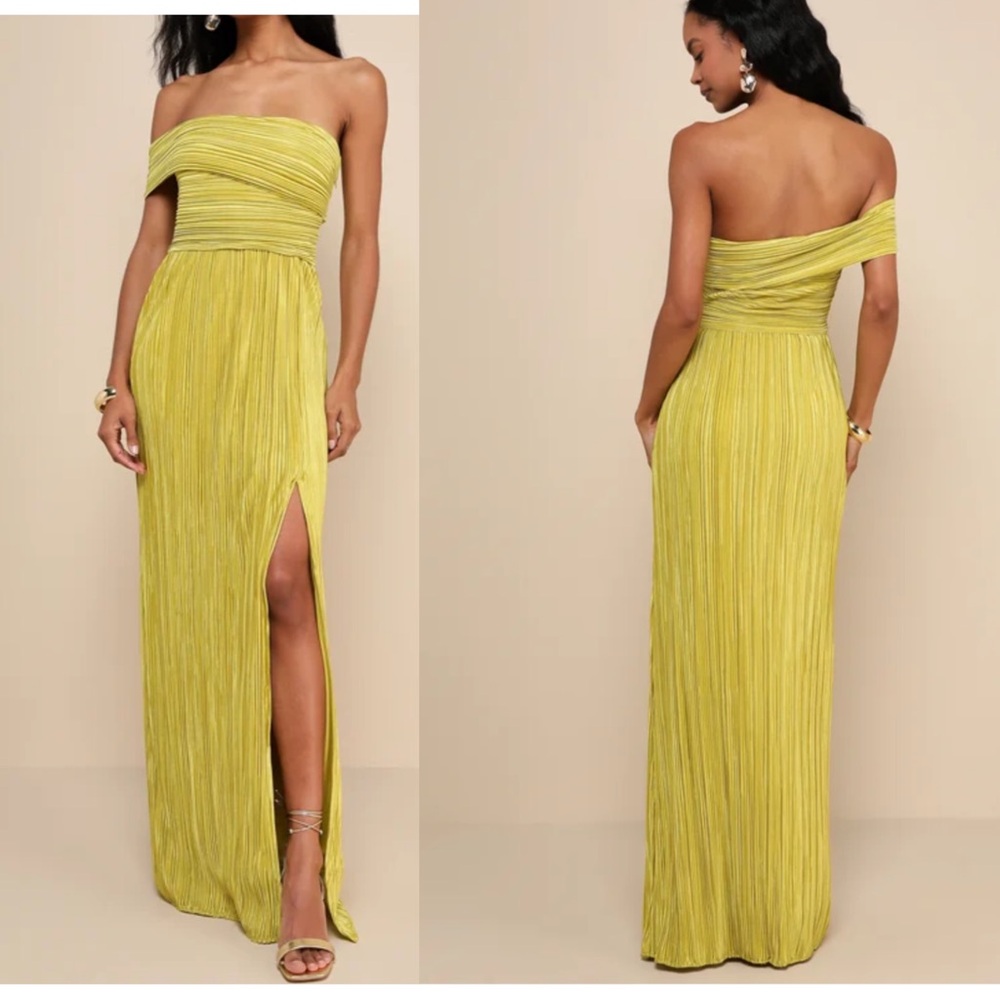 Poised Performance Chartreuse Plisse One-Shoulder Maxi Dress
Lulus
